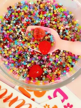 2-3 oz Colorful Seed Bead Mix with Red Strawberry acrylic Charm